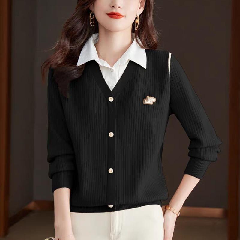 

Поддельные двухсекционные топы для женского свитера, новая весенняя рубашка с длинными рукавами и воротником, трикотажная основа 2XL