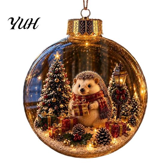 Shatterproof Plastic Spheres Glowing Christmas Story Ornament, Mini Holiday Scene In Ball, Light Up Decorative Ornaments for Home Clear Ball Xmas Tree