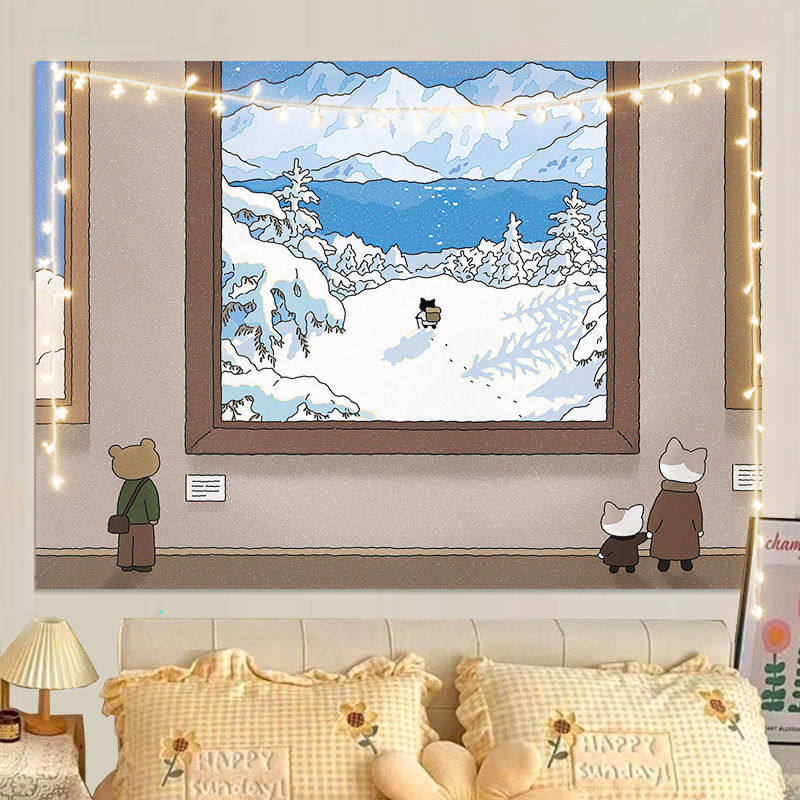 

Ins Fresh Style Healing Cute Cartoon Wall Tapestry for Bedroom Unique Living Room Decor Wall Hanging Art Cloth 74x94cm(29x37in)