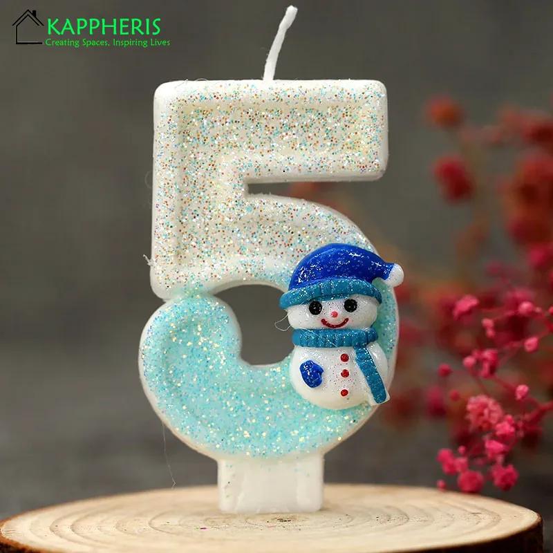 Snowman Birthday Candle for Cakes 0-9 Number Princess Cake Candle Party Decor Birthday Queen of Snow Decoration