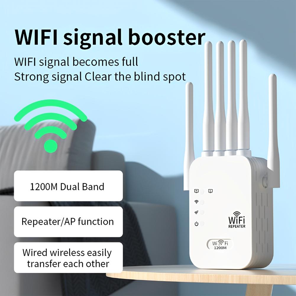 White European Standard Plug 1200M Four Wire 5G Extension WiFi Network Signal Amplifier WiFi Repeater Signal Booster Extender
