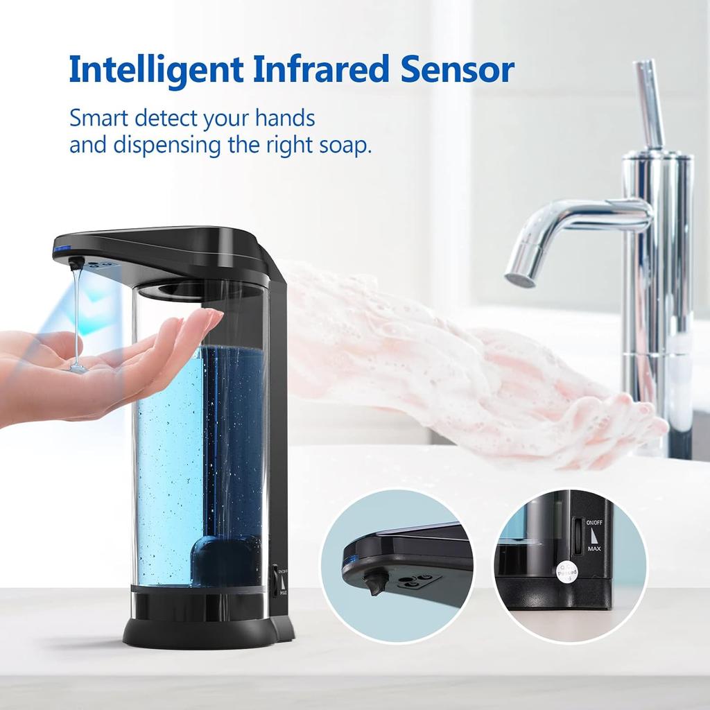 Automatic Soap Dispenser, 17oz/500ml Touchless Soap Dispenser, Plastic Hand Soap Dispenser for Kitchen Bathroom, with 7 Levels Adjustable Soap