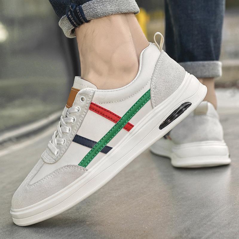 Men's leather round head sports and leisure shoes trendy board shoes versatile student running shoes boys white shoes