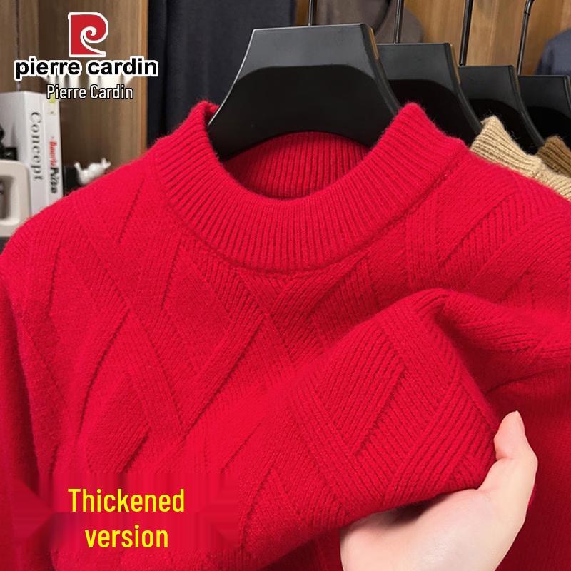 Pierre Cardin Men's Thickened Semi-High Collar Winter Knit Sweater