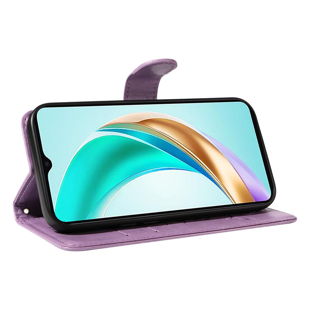 For Honor X6b 4G PU Leather Cases Flower Pattern Wallet Stand Phone Cover with Strap