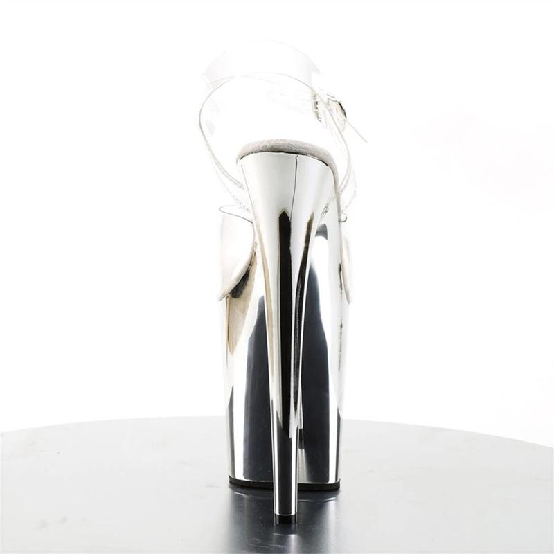 Женские летние прозрачные босоножки на толстом каблуке с кристаллами — фото 18