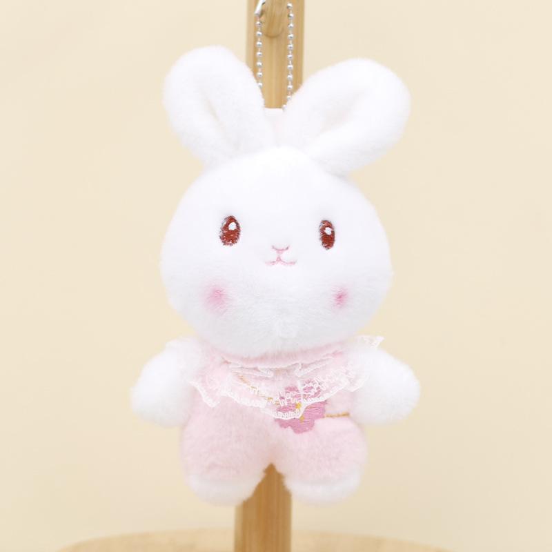 

Plush Lovely Bunny Keychain Toy 4 Inch Wedding Toss Gift Animal Pendant Pink Flower Bunny