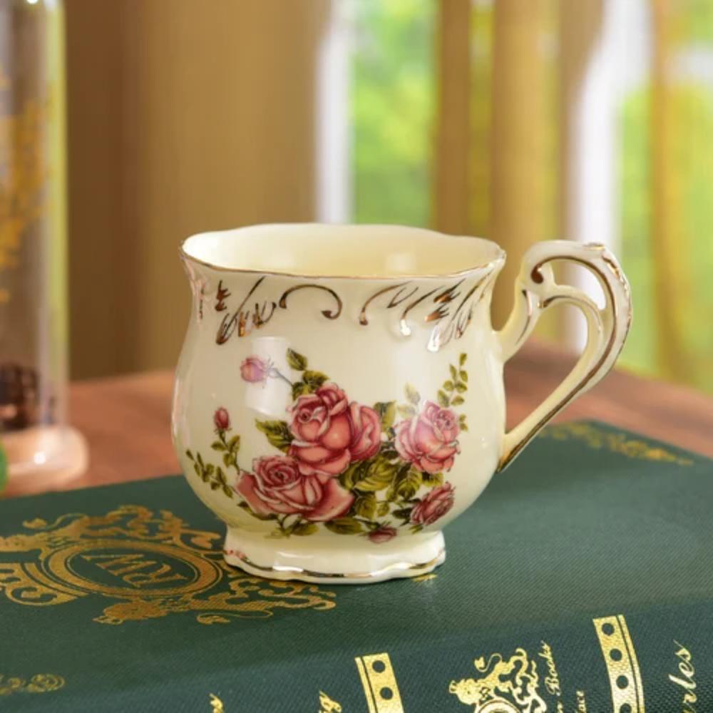 

Luxury Ceramic england style flower Coffee Cup Sauce Set Bone China Breakfast Afternoon Flower Tea Cup with spoon 250ml