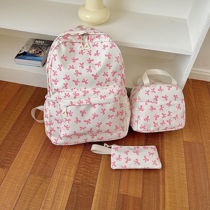 Cute Japanese School Girl Bowknot 3-Piece Backpack Set, Korean Harajuku Style, Large Capacity Casual Bookbag for Teens