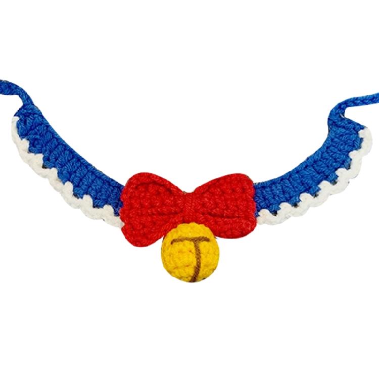 

Cute Blue Knitted Cats Dog Collar Bow Tie Puppy Kitten Necklace Pet Scarf Col M