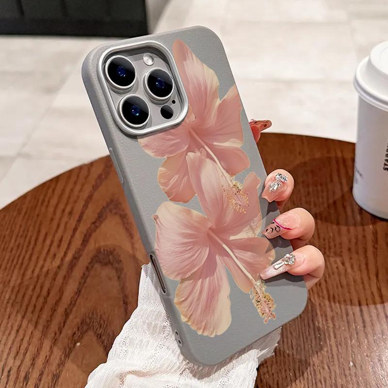 

Pink Hibiscus Flower Lichee Pattern Case For Xiaomi Redmi Note 14 Pro Plus 5G Cases Redmi Note 14 13 12 11 10 14C 13C 12C Cover Redmi Note 10 4G