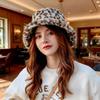 Hat Woman Winter Show Face Little Leopard Print Fisherman Hat Woman Versatile Warm Pot Hat Ins Plush Bucket Hat