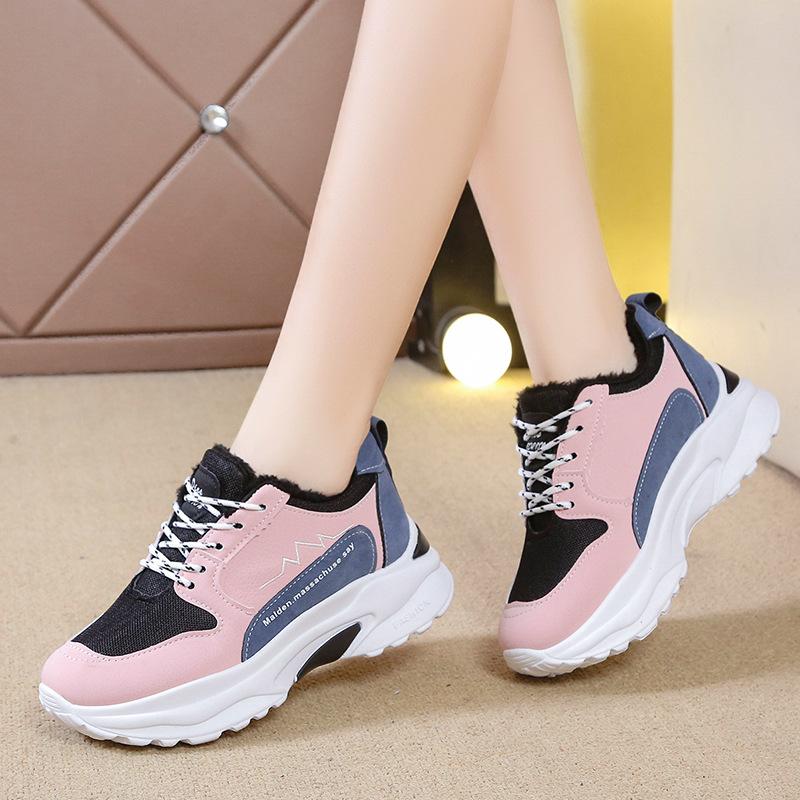 Fleece warm autumn and winter new niche board shoes trendy student flat casual shoes low-top cotton shoes