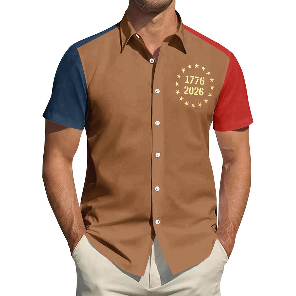 Men's Independence Day Printed Collared Top Men's Casual Sports Short-Sleeve Shirt