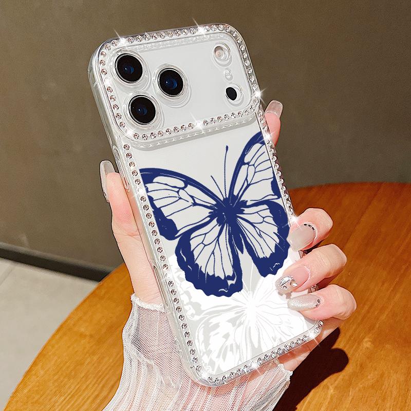 Luxury Bling Diamond TPU Phone Case For iPhone 17 Air 16e 16 14 15 13 17 Pro Max 15 16 Plus 17 Simple Butterfly Print ShockProof Case Cover