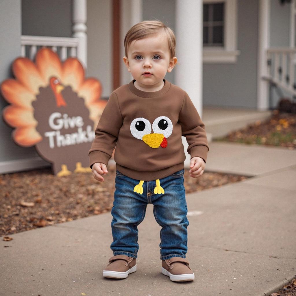Autumn Baby Thanksgiving Sweatshirt - Cute Turkey Embroidered Top for Boys & Girls