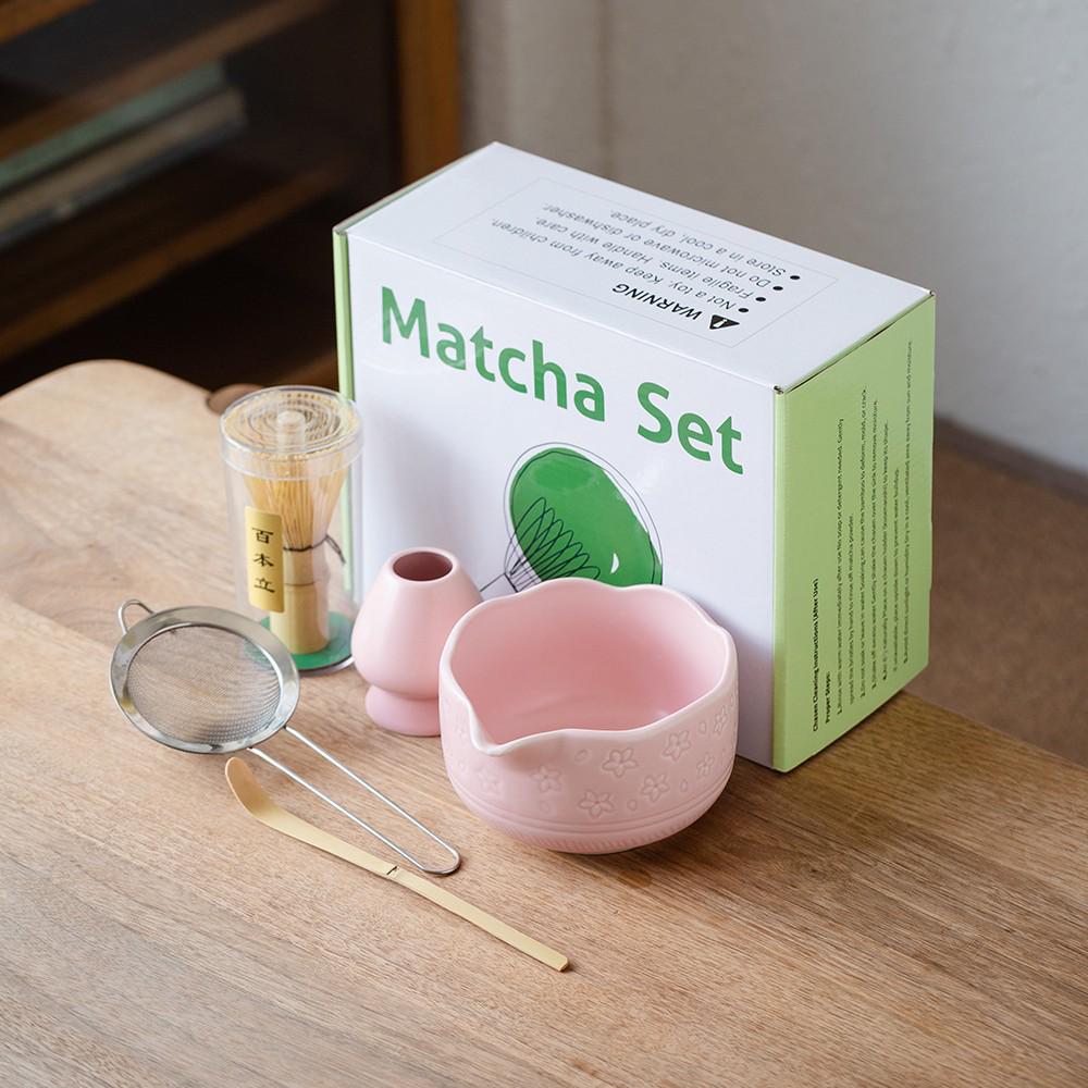 Ceramic Matcha Tea Ceremony Set with Whisk, Chasen Holder, and Brush.