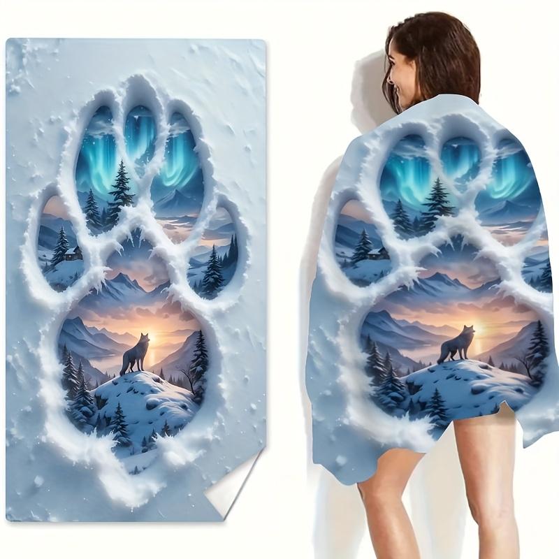 Ins Stil Mikrofaser Strandtuch 1 Stück Wasserdicht Sandfest 2D Flach Bedruckt Wolf Ästhetik Winterlandschaft Picknickmatte Sommer Schwimmen