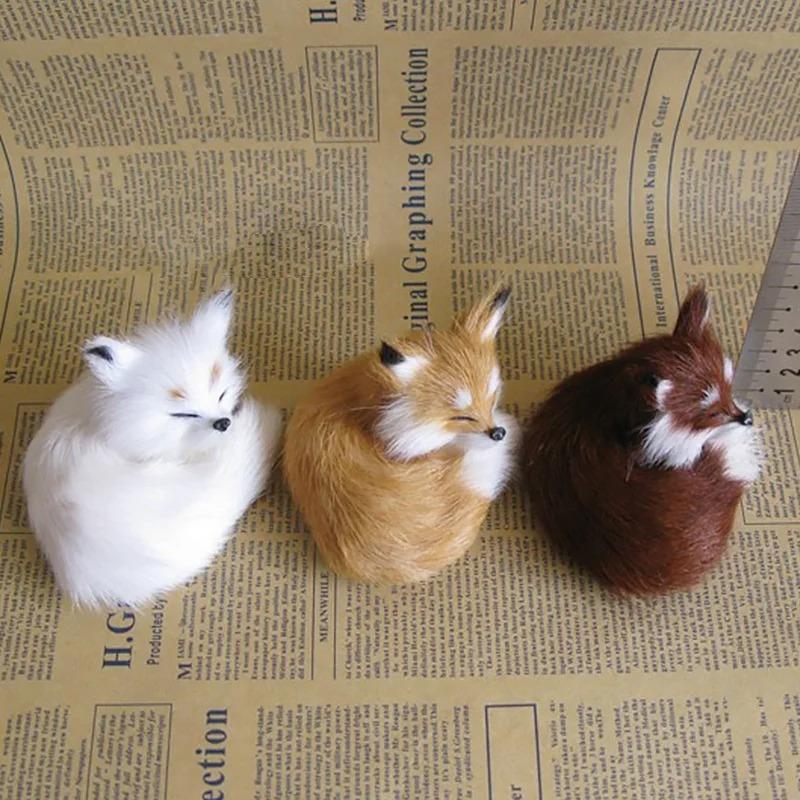 Mini Simulation Fox Plush Toy Cute Animal Figurine Model Home Table Decoration Ornament Fox Doll Toy Kid Adult Christmas Gift