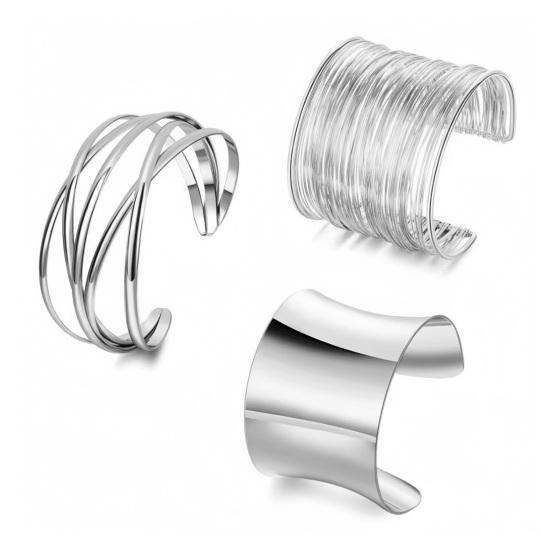 3Pcs/Set Arm Bracelets, C-Shaped Adjustable Open Bangles, Metal Electroplated Stackable Arm Cuffs, Metal Electroplated Bracelets for Women