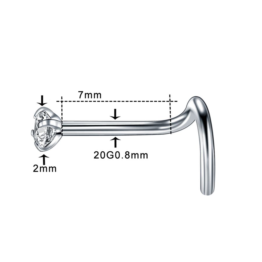 1PC 20G Steel Prong CZ Nose Screw Rings Nariz Earring Nostril Piercings Opal Twist Curved Bar Gem Nose Bone Stud Rings Jewelry