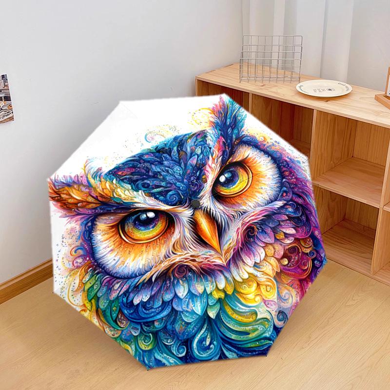 1 PC Automatic Folding Umbrella - Colorful Owl Pattern, Portable & Foldable Design with 8 Ribs, Christmas Birthday Gifts
