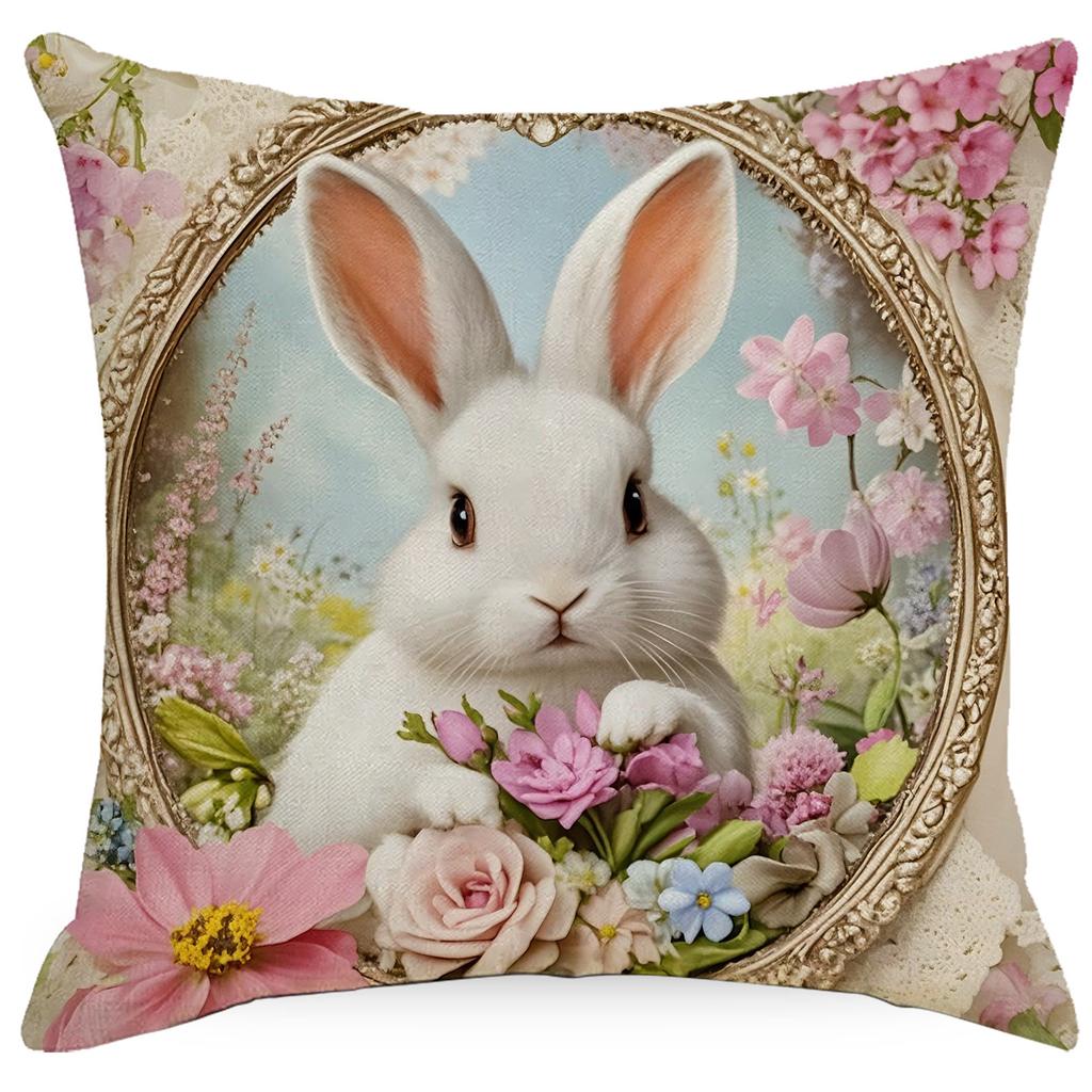 New Easter Pillowcase Cute Rabbit Easter Egg Flowers Pillowcase Sofa Pillowcase
