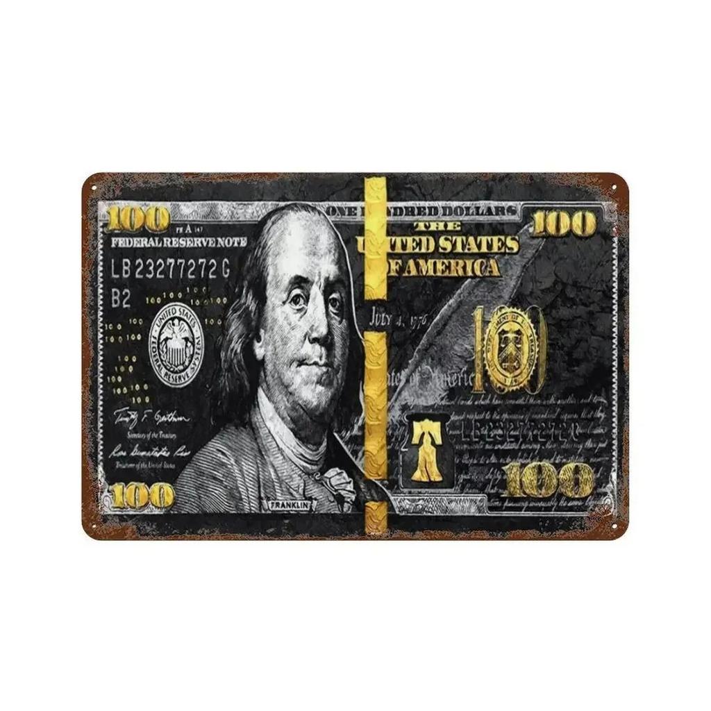 American US Dollars Metal Tin Signs Posters Plate Wall Decor for Restaurant Game Room Garage Bars Cafe Clubs Retro Poster Plaque