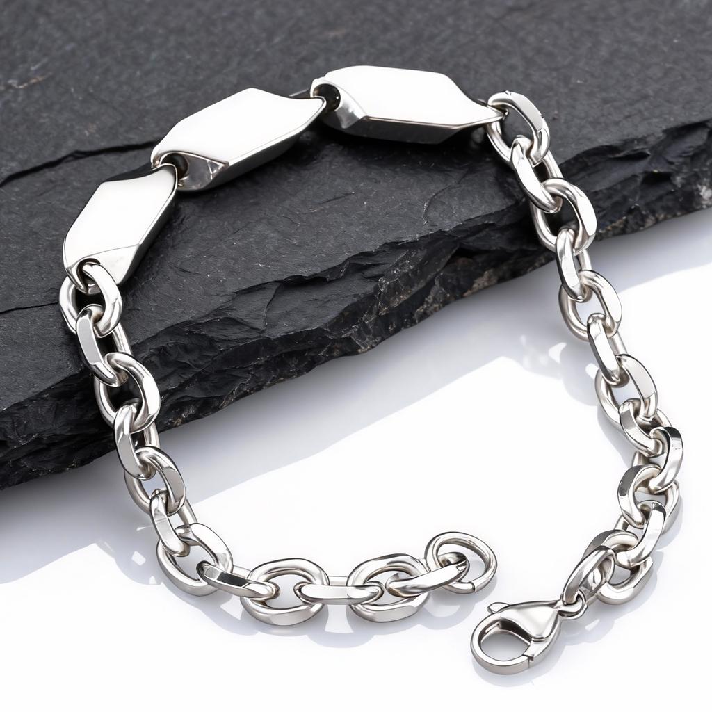 Cool Punk Stainless Steel Chain Bracelet for Men,21CM Silver Color Metal Chain Wristband,Hip Hop Jewelry Gift