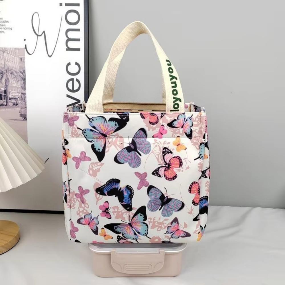 

Butterfly Printed Pattern Canvas Tote Bag Large Capacity Storage Bags Lunch Handbag Office Worker чорний