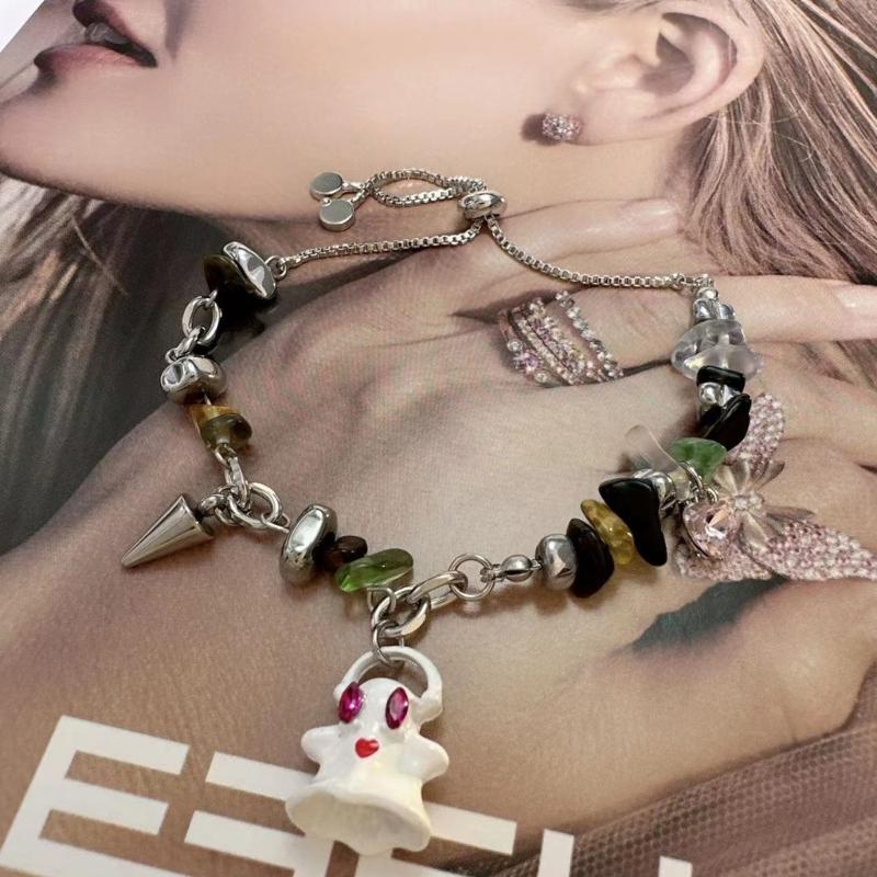 Adjustable Collarbone Chain Colorful Specter Pendant Necklace Stylish Beaded Bracelet Perfect for Fashion Enthusiasts