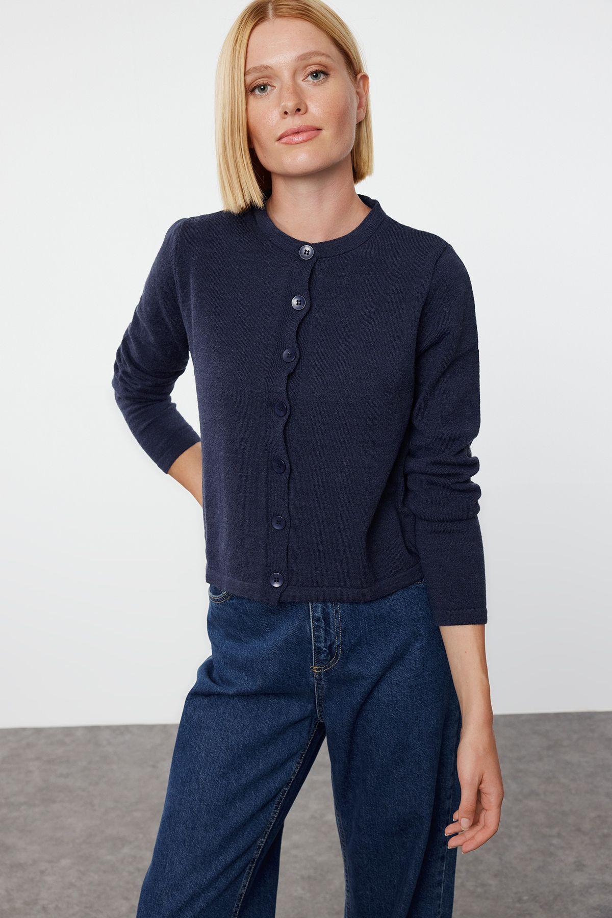 

Women s Fashion Stylish Cardigan Navy Blue Woolen Jacket Look Knitwear Cardigan M