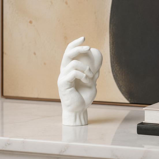 Handheld Heart Statue Hand Holding 3D Printed Figurine, Modern Minimalist Sculptural Desk Decor, Romantic Black White Home Decor Accent for