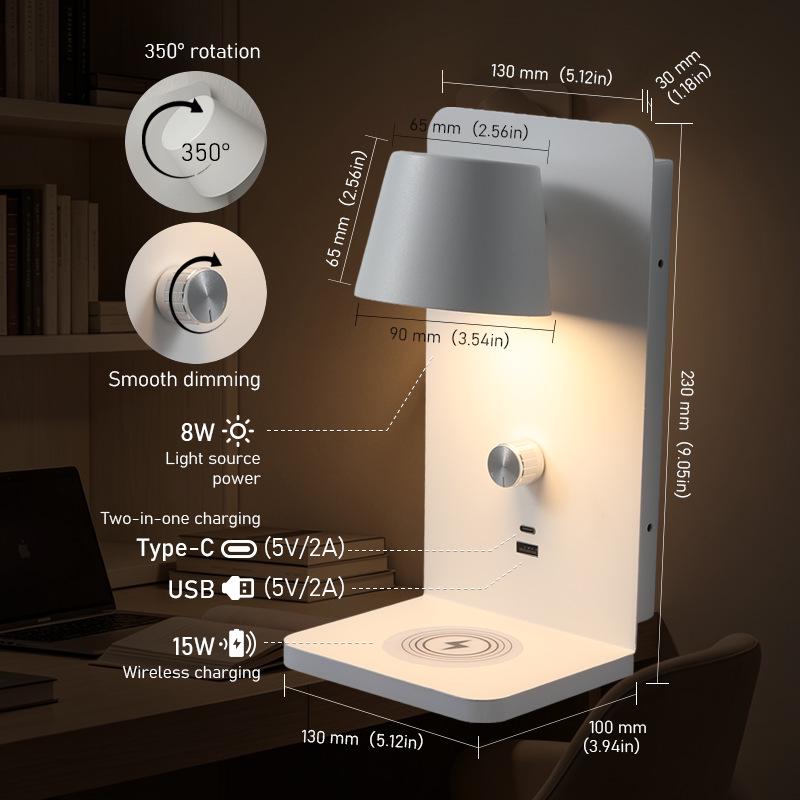 LED Wall Lamp with Wireless and USB Dual Charging Ports for Bedroom and Hotel Reading