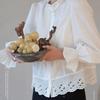 Women's French Romantic Blouse Ruffle Stand Collar Eyelet Lace Trim Flare Sleeve Vintage Cotton Shirt