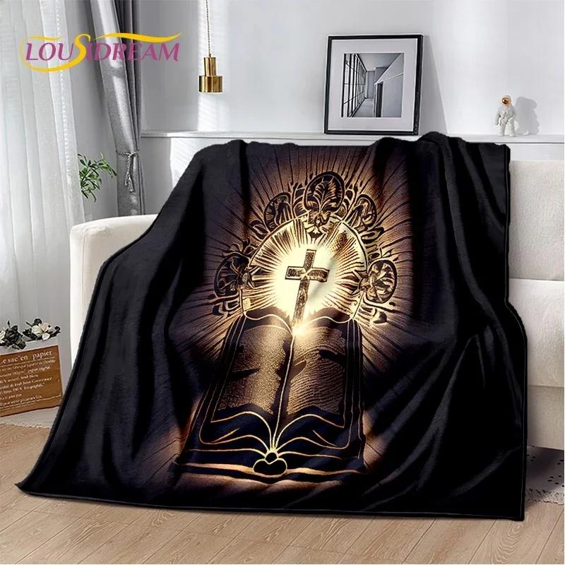 Couverture douce en flanelle 3D Priez Sainte Bible Croix Jésus pour Lit Chambre Canapé Pique-nique, Couverture à jeter pour Couverture Extérieur Loisirs Sieste Cadeau