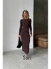 Damen Langarm Herbst/Winter Woll Bodycon Kleid - Gestrickt, Gerippt, Einfarbig, Rundhals
