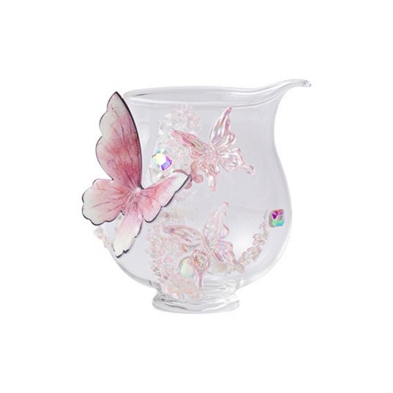 Heat Resistant Borosilicate Glass Fairness Cup Butterfly Tea Strainer Handmade Gong Dao Bei for Home Brewing Tea Set 160ML