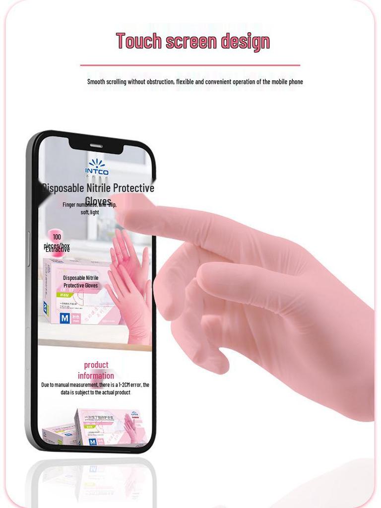 Intco High-Elasticity Pink Nitrile Powder-Free Gloves - Beauty & Dishwashing