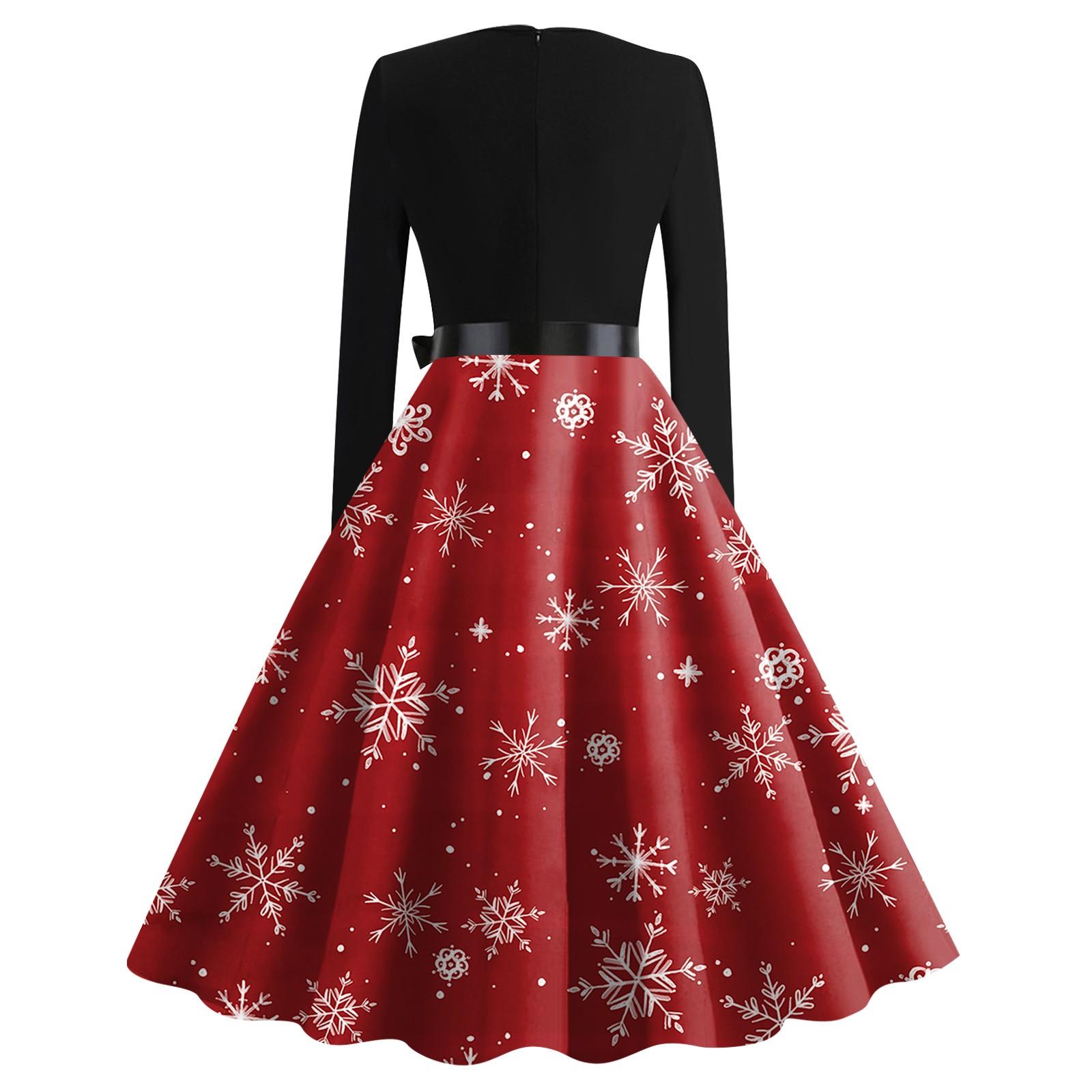 Женское повседневное модное рождественское платье с длинными рукавами и принтом снежинок — фото 4