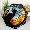 1pc Stained Cat Art Automatic Folding Umbrella, Portable Collapsible Design, 8-Rib Iron Frame, Outdoor Accessory Yy250905111