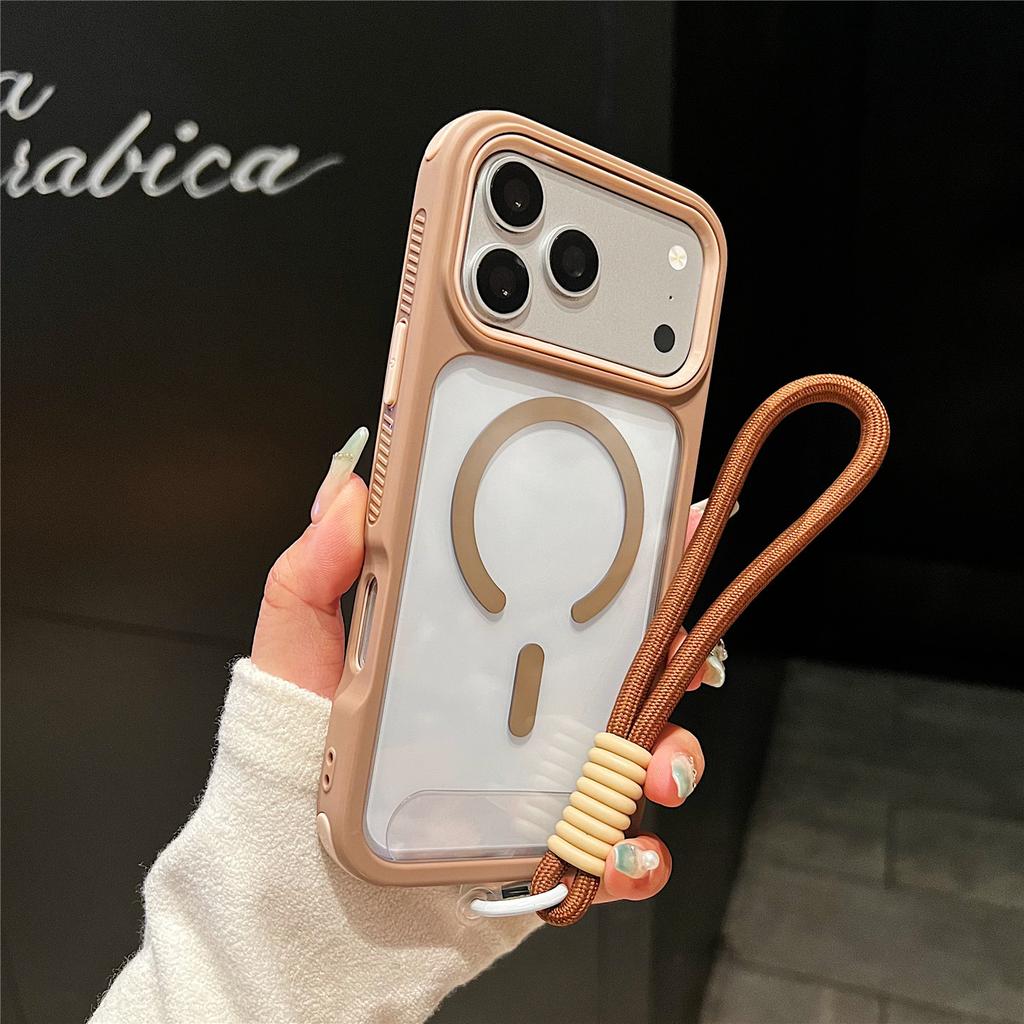 Applicable iPhone 17Pro mobile phone case cool high definition magnetic mobile phone case Apple 16 with hand rope anti-skid case