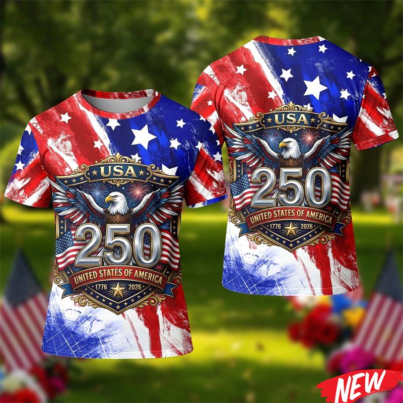 America 250th Anniversary T Shirt For Men America 250 Years Short Sleeves Fashion 2026 USA Independence