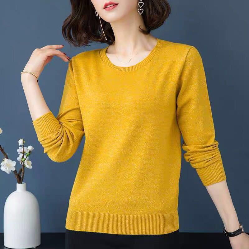 Shiny and Glittering Thin Sweater for Women Loose Knitted Sweater for Autumn Round-neck Pullover Long-sleeved Top