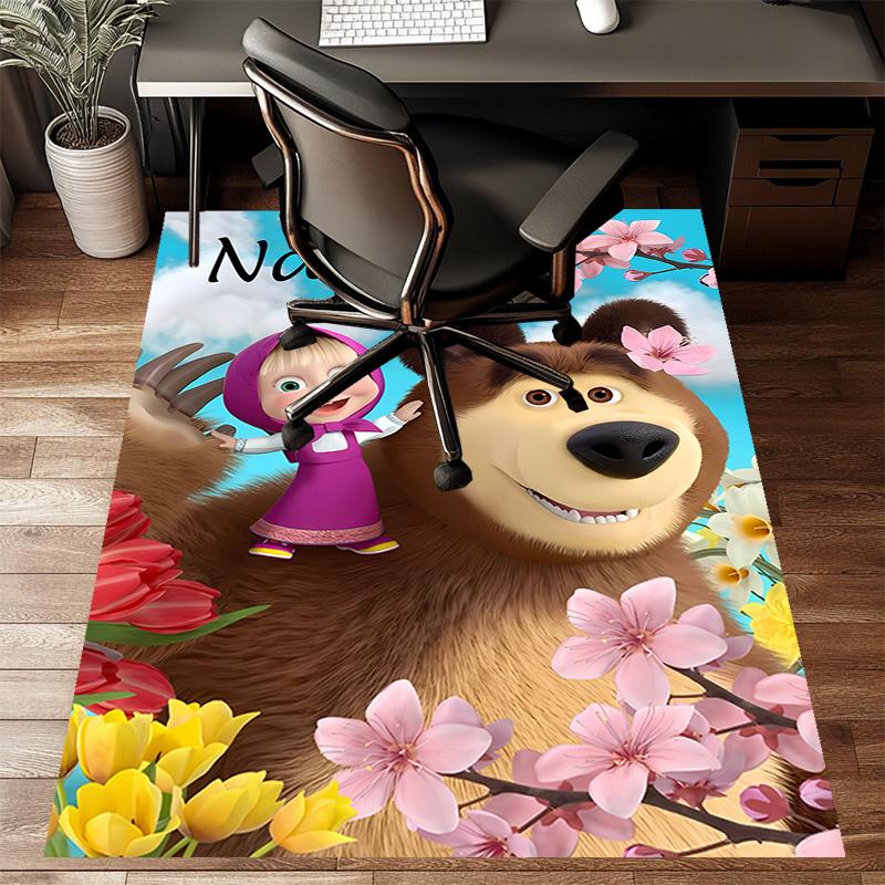 Custom Masha and the Bear Mat Personalized Name, Polyester Washable Indoor Entryway Rug, Gift for Christmas, Easter, Thanksgiving Day