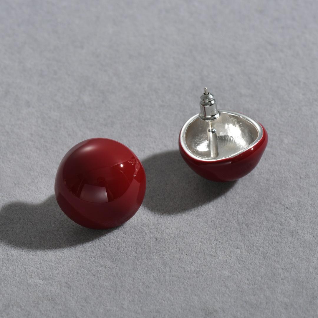 

New Year S Series Niche Design 925 Silver Needle Stud Earrings French Small And Delicate Drop Glaze Semi-Round High-End Earrings Women