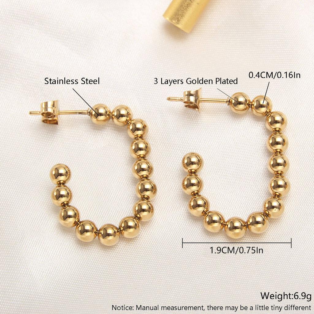 MHS.SUN Luxury Gold Plated Square Round Stainless Steel Hoop Earrings Cross Ball Beads Earring for Women Girls Wedding Jewelry