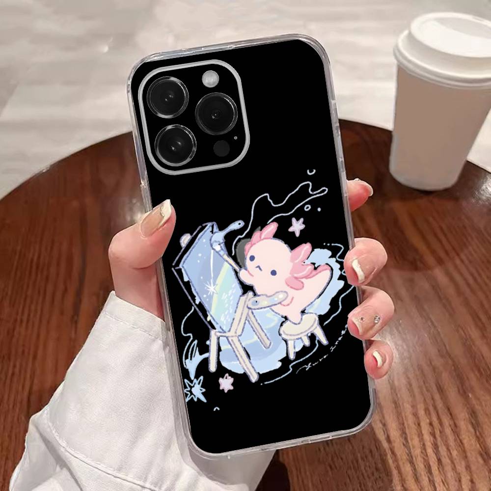 Funda Linda de Axolote para Teléfono para iPhone 16,15,14,13,12,11 Plus,Pro,Max,XR,XS,Plus,E,SE4,Mini Cubierta Transparente
