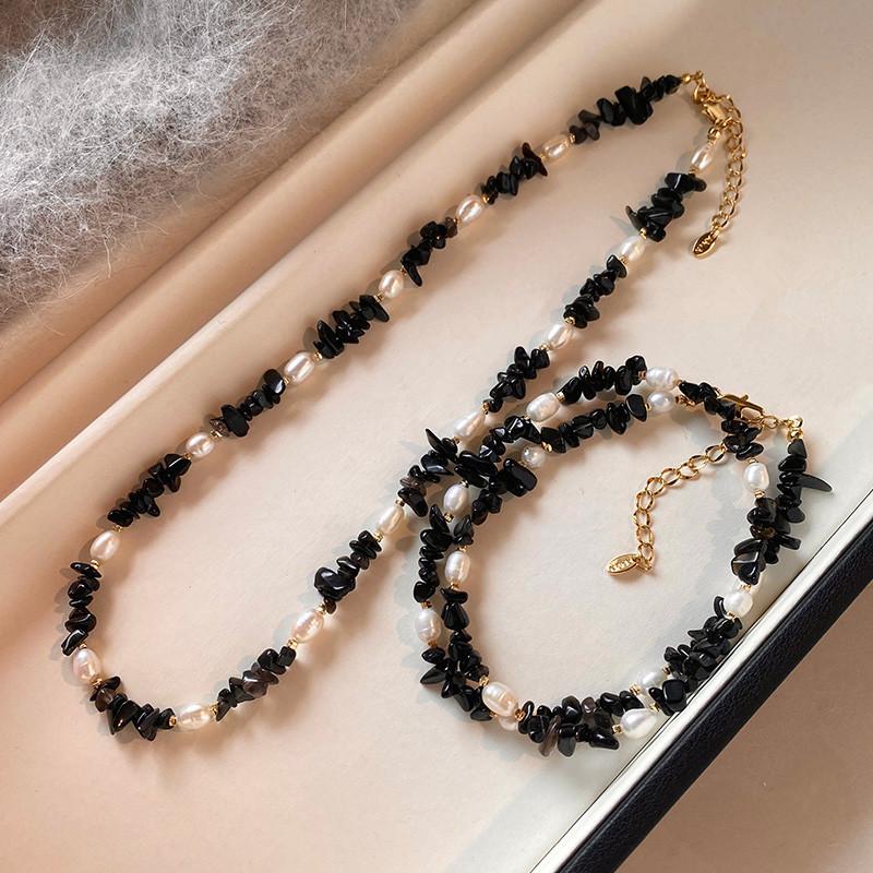 New Style Trendy Black Crystal Natural Freshwater Pearl 14K Gold Filled Lady Necklace Women Short Choker Chains No Fade Gifts
