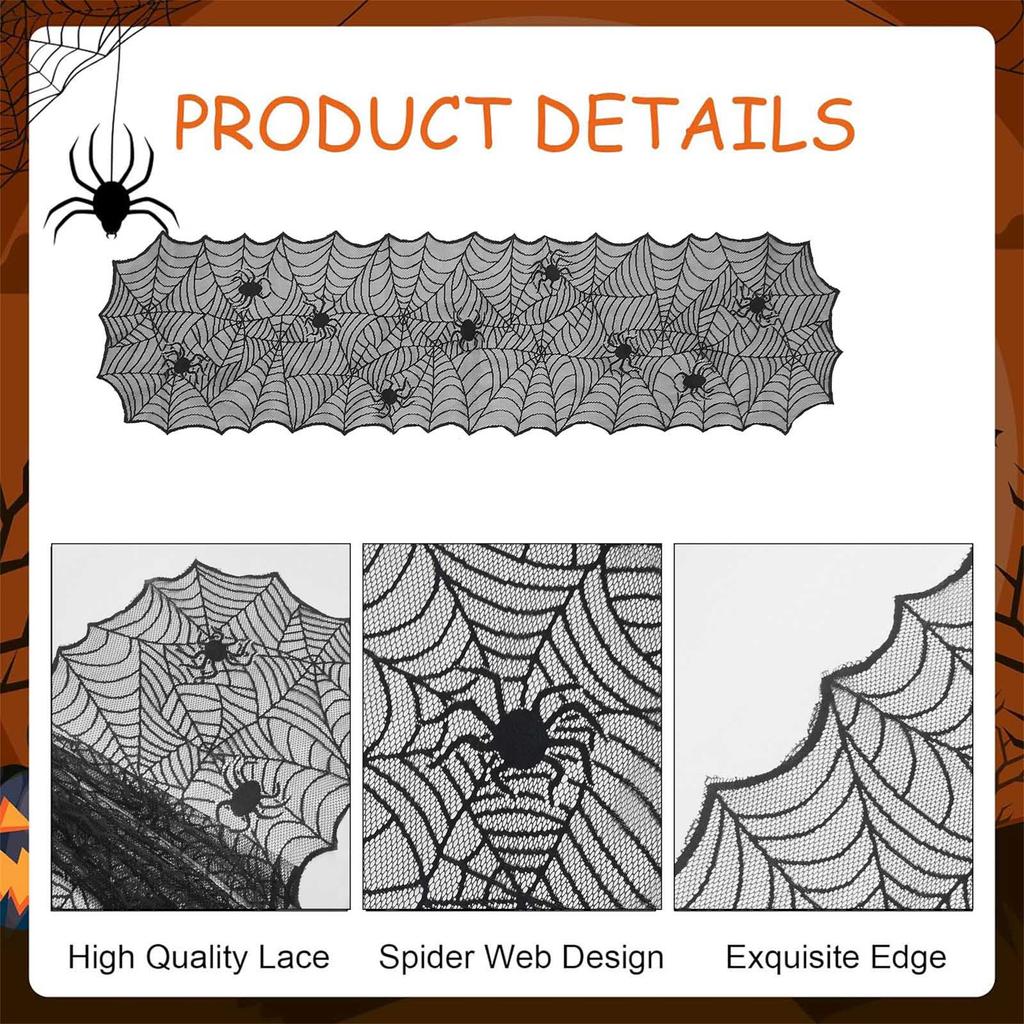 Halloween Lace Tablecloth Black Spider Web Table Runner Rectangular Table Runner Home Halloween Celebrations Decor